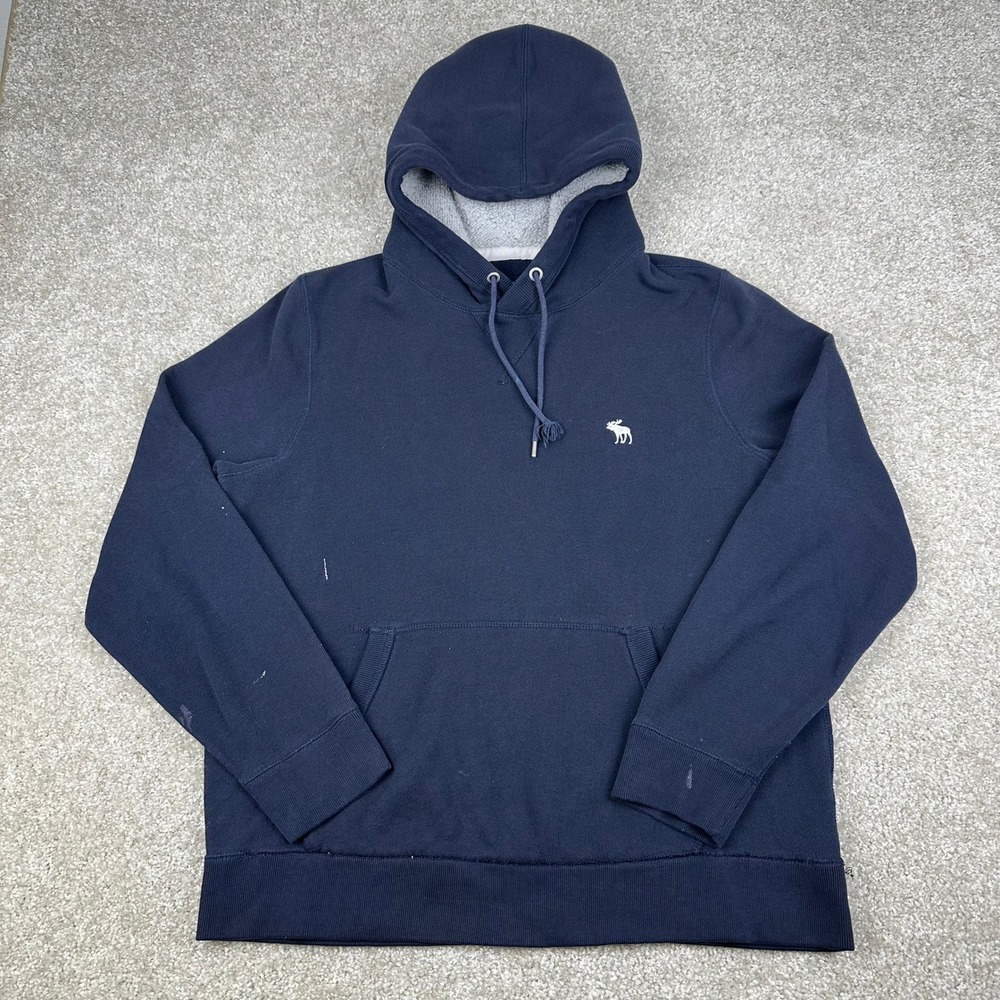 Abercrombie & Fitch Mens Medium Navy Blue Soft Fleece Hoodie Moose Logo Pullover